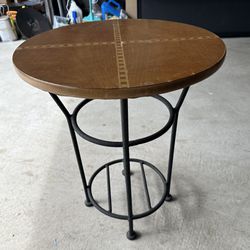 Wrought Iron Accent Table With Wood Top 22”H X 18”D