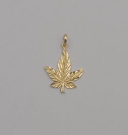 10K Yellow Gold Small Marijuana Leaf Pendant 17.2 x 13.1mm