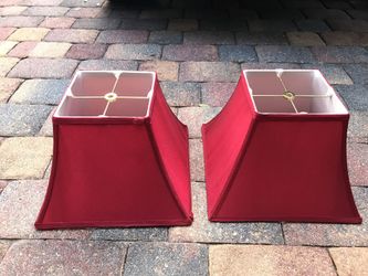 Two red square lamp shades