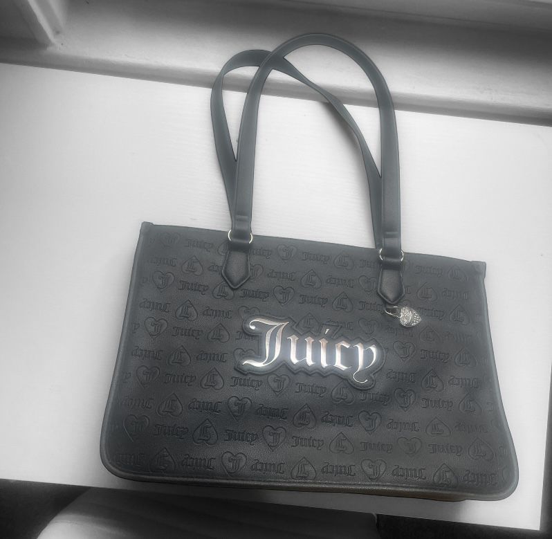 JUICY COUTURE UPGRADE U TOTE MEDIUM DOUBLE HANDLE PURSE w/ CHARM BLACK NWT