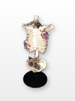 Skeleton Floral Torso Figurine Ribcage Flowers Pedestal Stand Halloween Gothic Decor