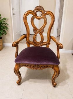 Vintage Wooden Armchair – Carved Wood, Reupholstered