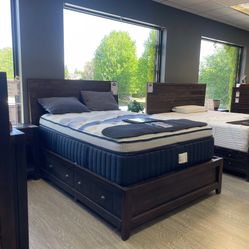 Rustic Solid Acacia Bed Frame With Storage Drawers - Meadows