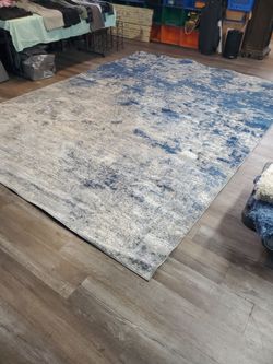 Large Abstract Area Rug Blue and Gray