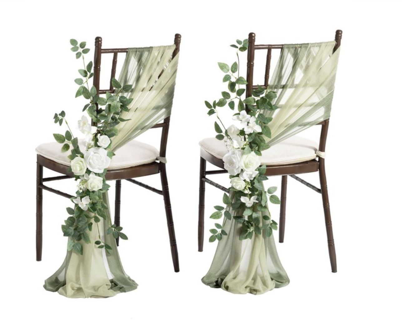 Ling’s Moment set of 8 chair ties with florals - white and sage