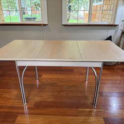 Midcentury Modern Hardwood Oak Dining Table Chrome Legs Drop Leaf