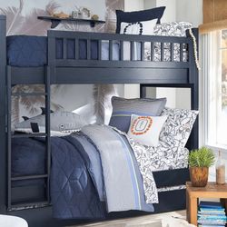 Pottery Barn Kids Bunk Bed Twin Over Twin w/ Trundle - Navy, Includes Mattresses