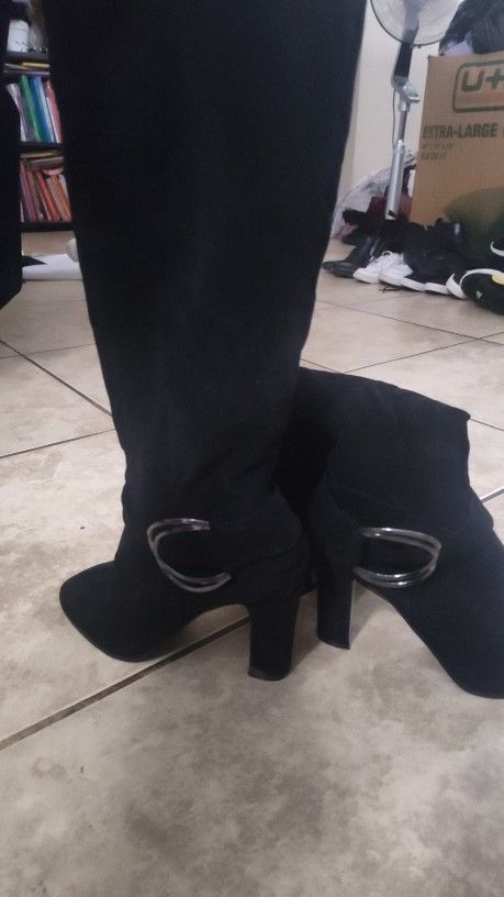 Over the Knee Black High Heel Boots size 5.5
