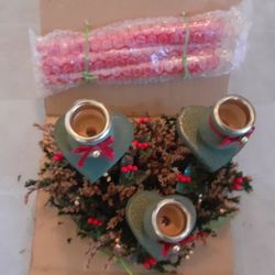 NEW Wood Heart Candle Centerpiece Candelabra