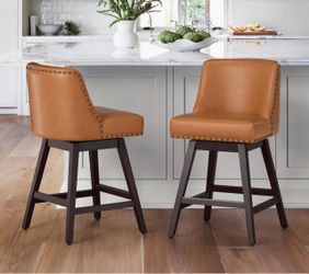 Set of 2 Dycanpo 26”H Swivel Counter Stools with Back Faux Leather for Home Kitchen Island