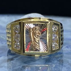 $1150 Three Tone Yellow White And Rose Gold W Zirconia Saint Jude San Judas Ring