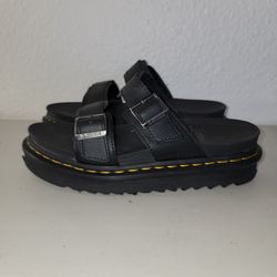 Dr. Martens MYLES BRANDO LEATHER BUCKLE BLACK SLIDE SANDALS Size Women 7