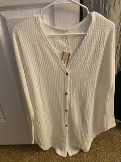BRAND NWT Chvity Womens Waffle Knit Tunic Blouse Tie Knot Henley Tops Loose Fitting