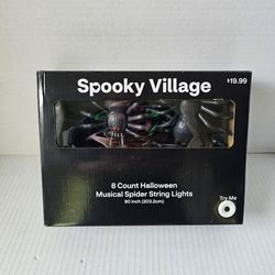 Spooky Village Halloween Musical Spider String Lights NEW