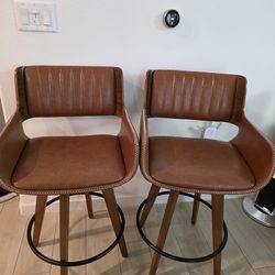 Modern Faux Leather Upholstered Swivel Stools (Set of 2)