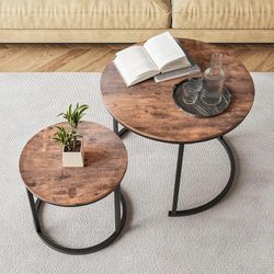HOJINLINERO Round Coffee Table,Nesting Coffee Table Set of 2,Center Tables for Living Room,Office, Home Small Space,Stacking Side Tables,Sturdy and Ea