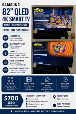 Samsung 82” QLED 4K Smart TV – Excellent Condition