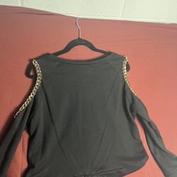 Rule 21 Shoulderless Black Sweater 