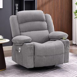 Rocker Recliner Chair with Heat and Massage, 360° Swivel Recliner Chairs for Adults, Oversized Recliner Single Sofa Seat with Cup Holders, Lazy Boy Re