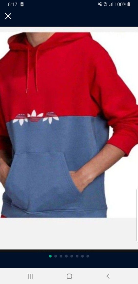 ADIDAS ORIGINALS NWT TREFOIL PULLOVER SLIDE 2 TONE COLORS MEN'S HOODIE SWEATER SIZE MEDIUM BAGGY BLUE/SCARLET RED BRAND NEW WITH TAGS .
