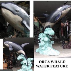 Bronze orca whale fountain statue