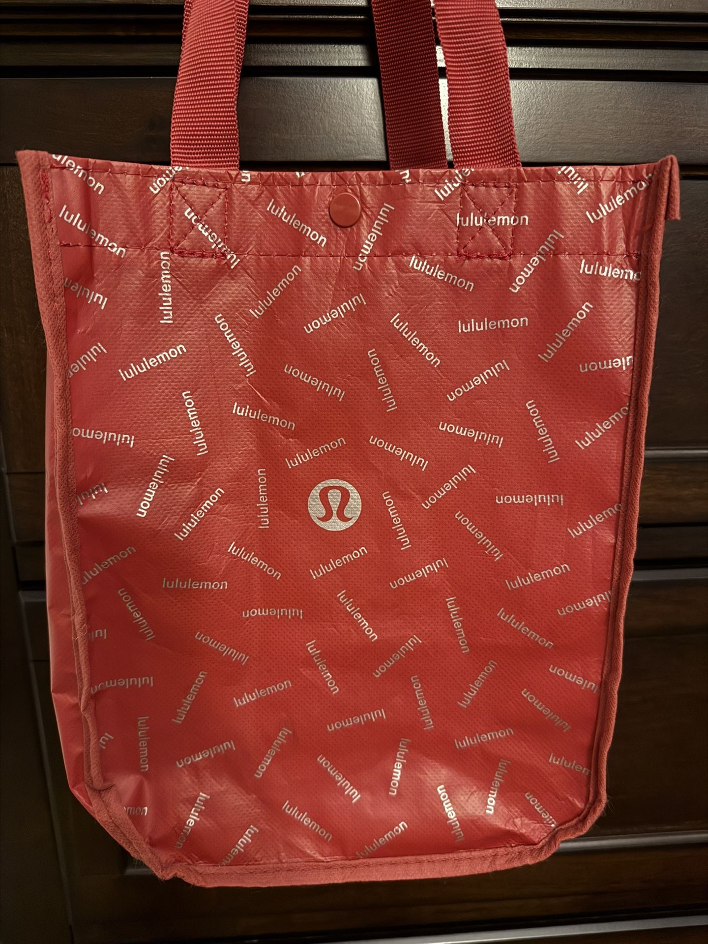 Lululemon Mini Tote Bag (red and silver; $5)