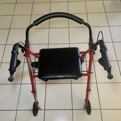 Four Wheel Rollator Rolling  Walker with Fold Up Removable Back Support 
