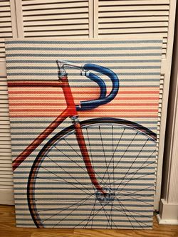 30x40" Classic Bike Bicycle Cycling Biking Wrapped Canvas Wall Art- Blue Orange
