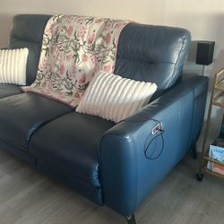 Blue Leather Powered Recliner Sofas Set- Great Condition.