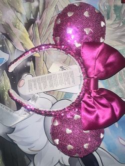 Disney Parks Valentine's Day Pink with White Hearts Minnie Mouse Ear