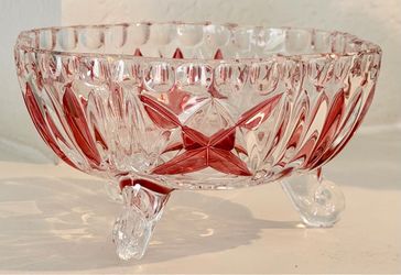 Exquisite crystal Footed BOWL with Cranberry Flash