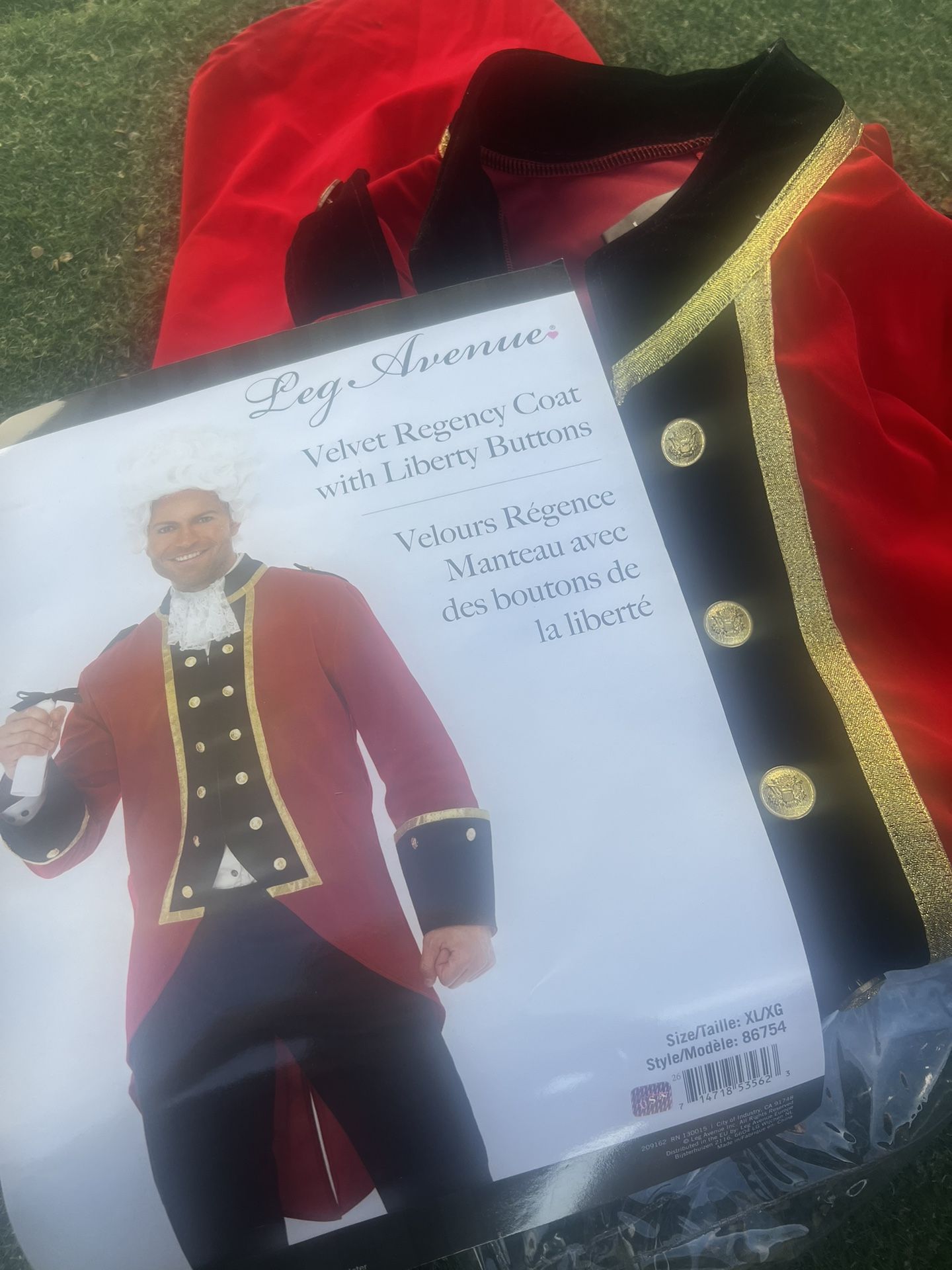 XL Colonial Pirate Ringmaster Men’s Red Velvet Halloween Costume Coat 