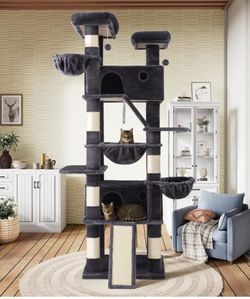 Cat Tree Tower for Indoor Kitties/Larger Cat Condo Furniture with Hammock/Cozy Pussycat Perches/Sisal Scratching Posts/Pet House/Wide Base/Dark Grey