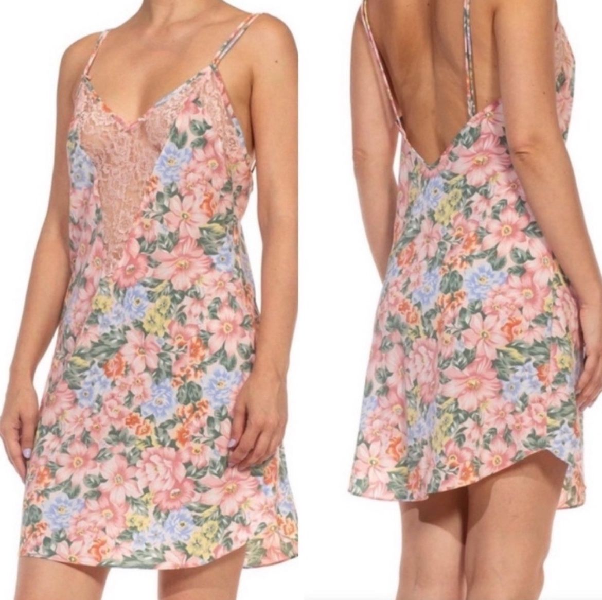 Vintage Victoria's Secret Gold Label Nightgown Chemise Floral Satin Lace Slip- Sz M