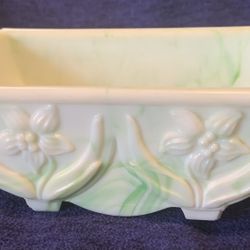 Vintage USA Mint Green And White Agate Slag Glass Bowl Or Planter