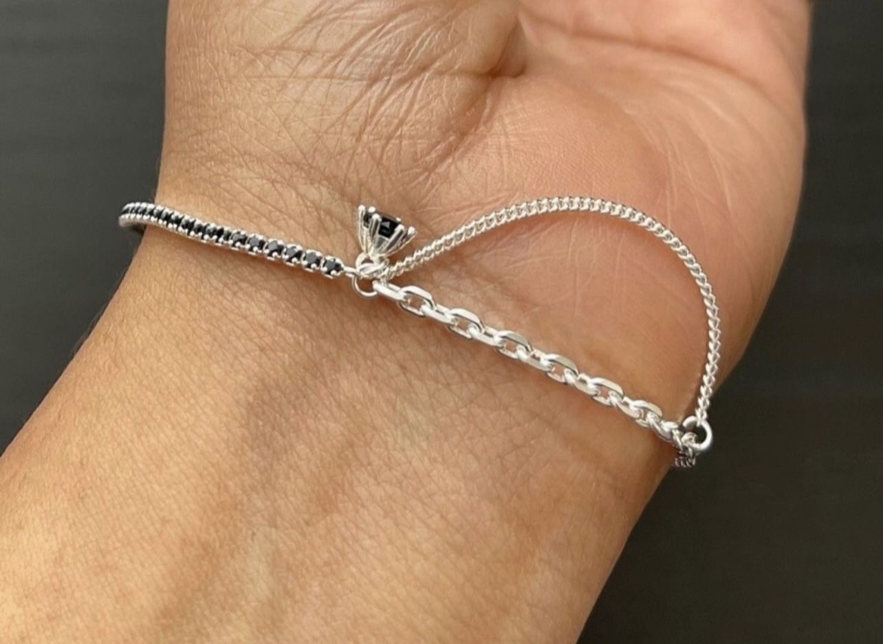 Solid 925 Sterling Silver Irregular Minimist Link Bracelet #LK550