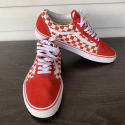 Vans Old Skool Mens Size 12  Red Checkerboard Canvas Suede Skate Shoes Checkered