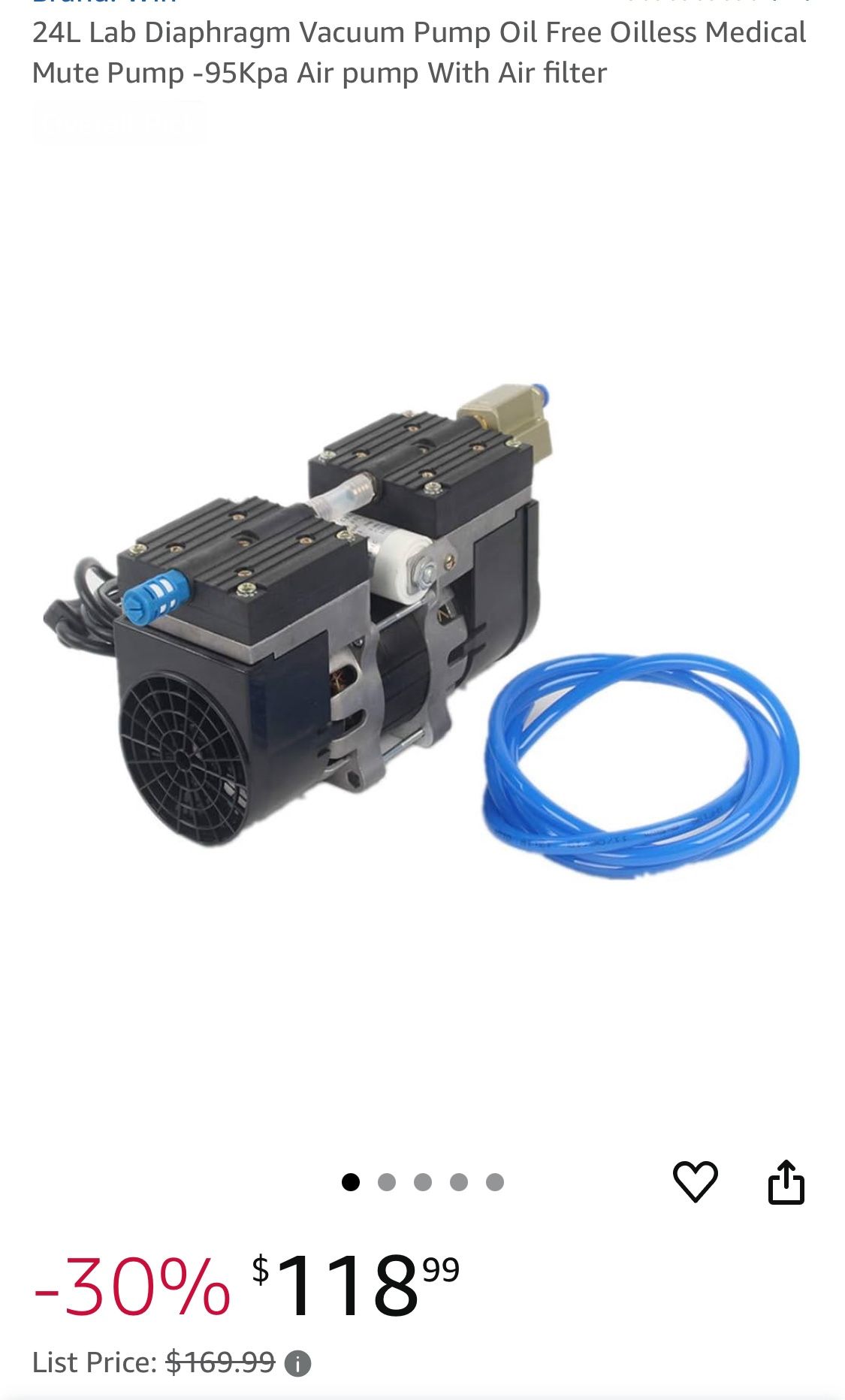 24L Lab Diaphragm Vacuum Pump Oil Free Oilless Medical Mute Pump -95Kpa Air pump With Air filter