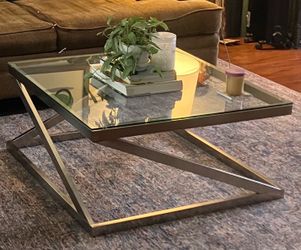 CB2 Metal and Glass Top Modern Coffee Table