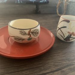 Japanese Tea Cups & Lacquer Sm. Platter 
