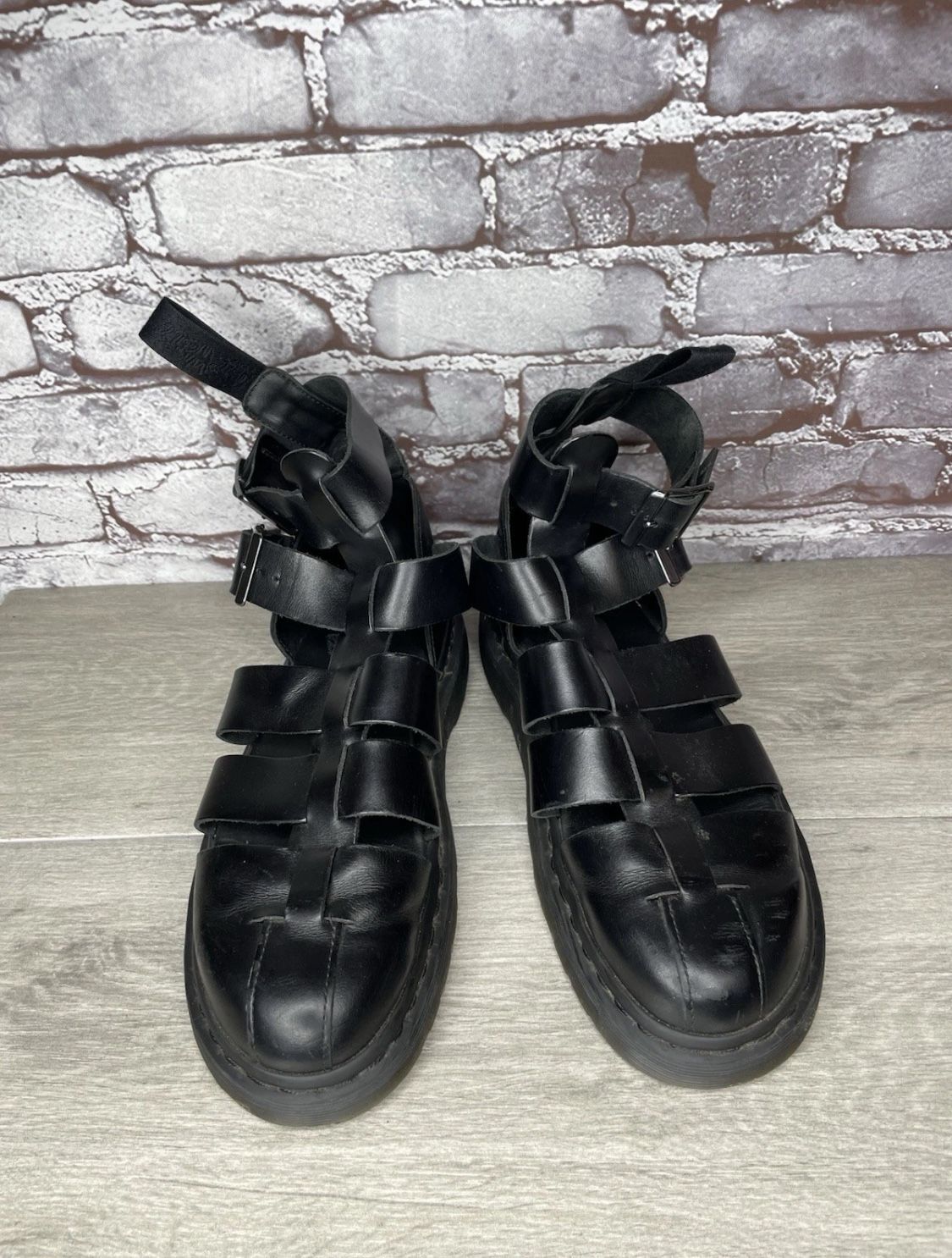 Dr. Martens Geraldo Black Leather Ankle Strap Gladiator Wedge Fisherman Sandals Men’s sz 9M US/42EU