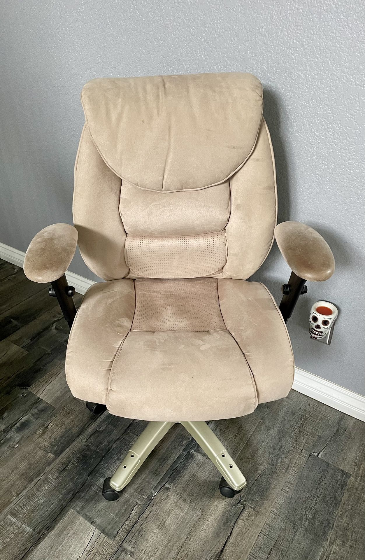 Large Beige Faux Suede Desk Chair