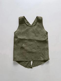 100% Organic Linen The Simple Folk Olive Green Linen Kids Apron 2t 3t 4t
