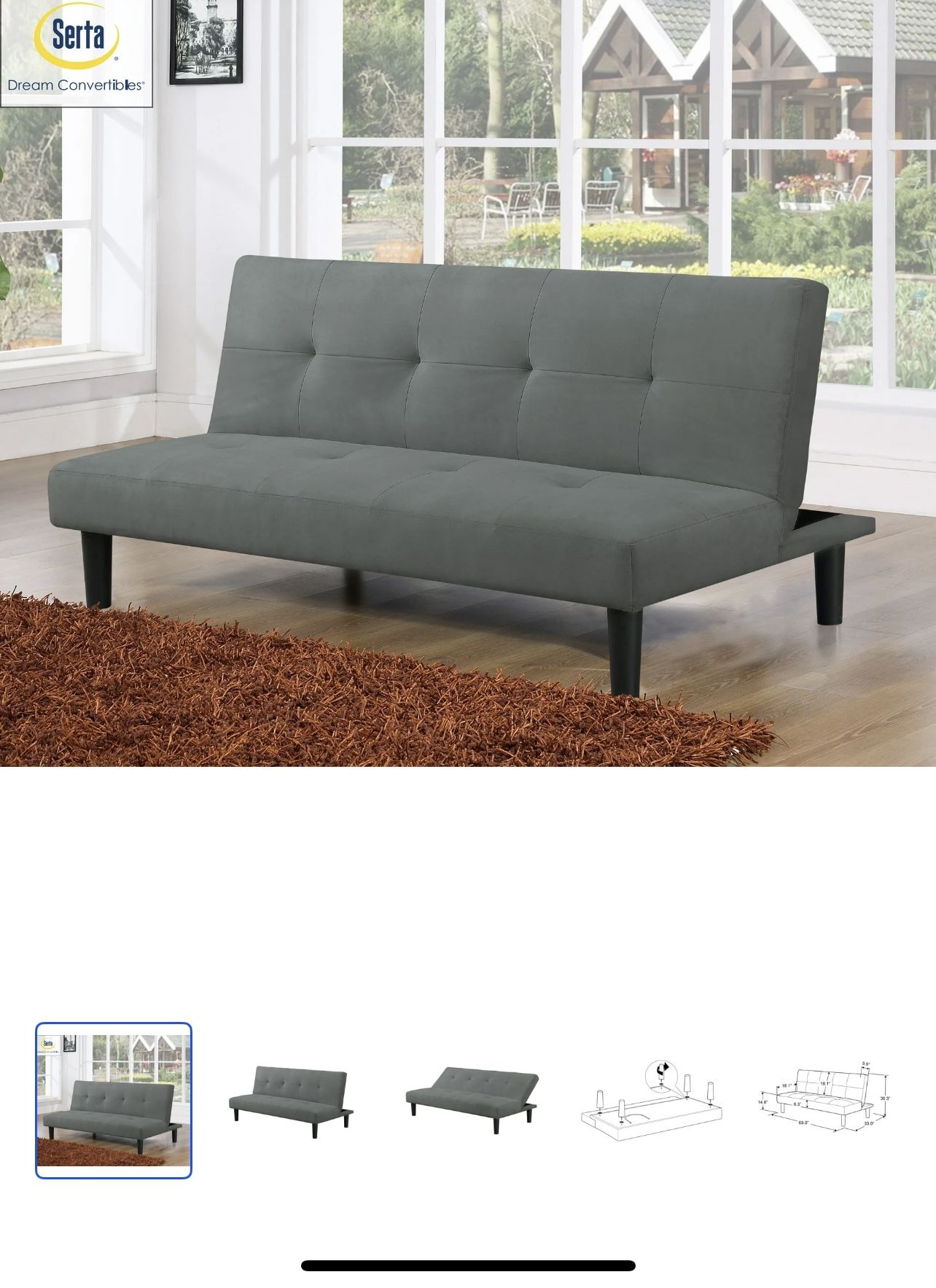 Serta Convertible Futon Gray