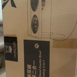 New Pet Wooden Stand Double Bowl Slow Food Floating2 In 1