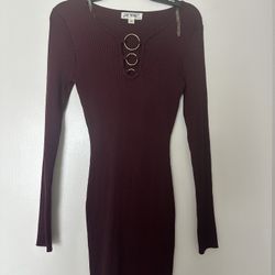 Red Long Sleeve Mid Dress