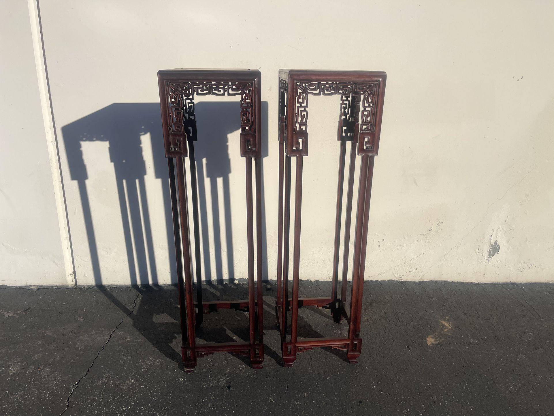 Pair of Beautiful Vintage Chinese Rosewood Carved Square Ru Yi Plant Stands