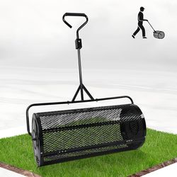 Compost Spreader 36 Inch Push/Tow Peat Moss Spreader with Installation Support, Powder-Coated Metal Mesh Roller Spreader for Manure , Lawn Care, Garde