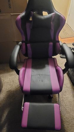 Black and Purple Gaming Chair with Footrest