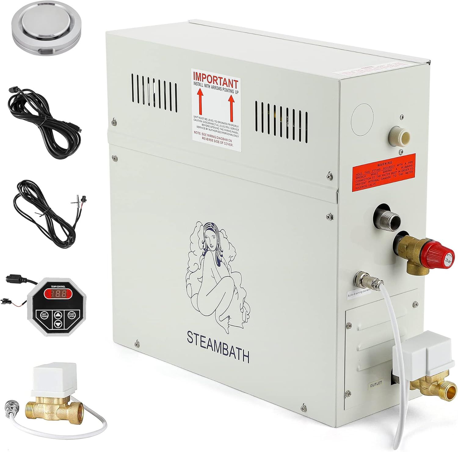CGOLDENWALL 6KW Luxury Self-draining Steam Generator Shower Sauna Bath Home Steam Bath Spa Generator with waterproof Control and Auto Drain 95-131β Fo